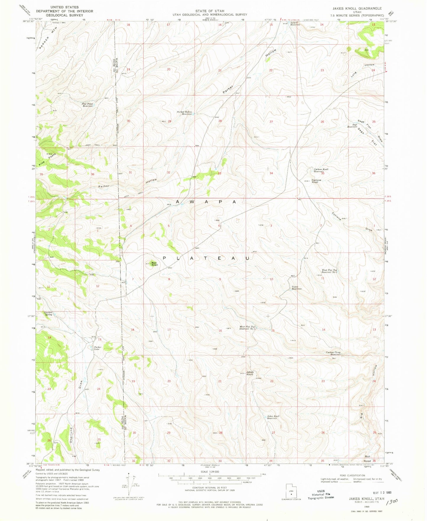 Classic USGS Jakes Knoll Utah 7.5'x7.5' Topo Map Image