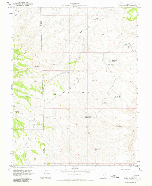 Classic USGS Jakes Knoll Utah 7.5'x7.5' Topo Map Image