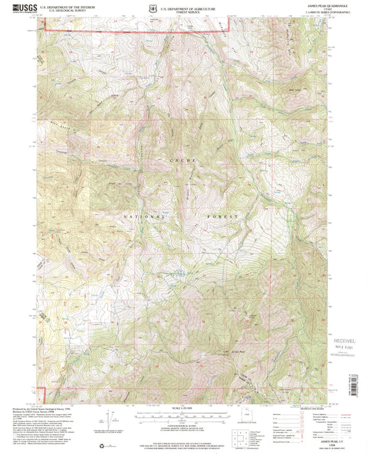 Classic USGS James Peak Utah 7.5'x7.5' Topo Map Image