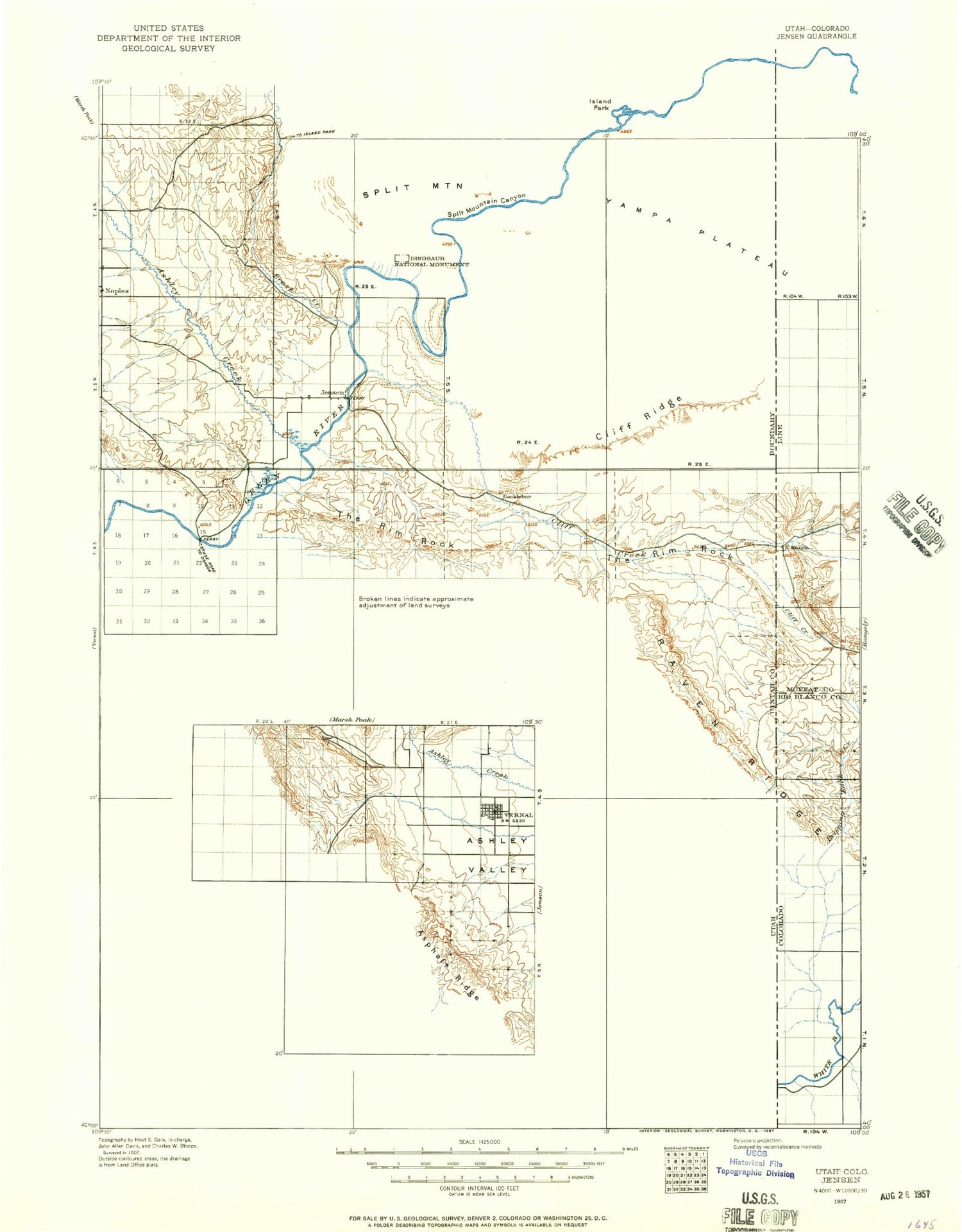 Historic 1907 Jensen Utah 30'x30' Topo Map Image