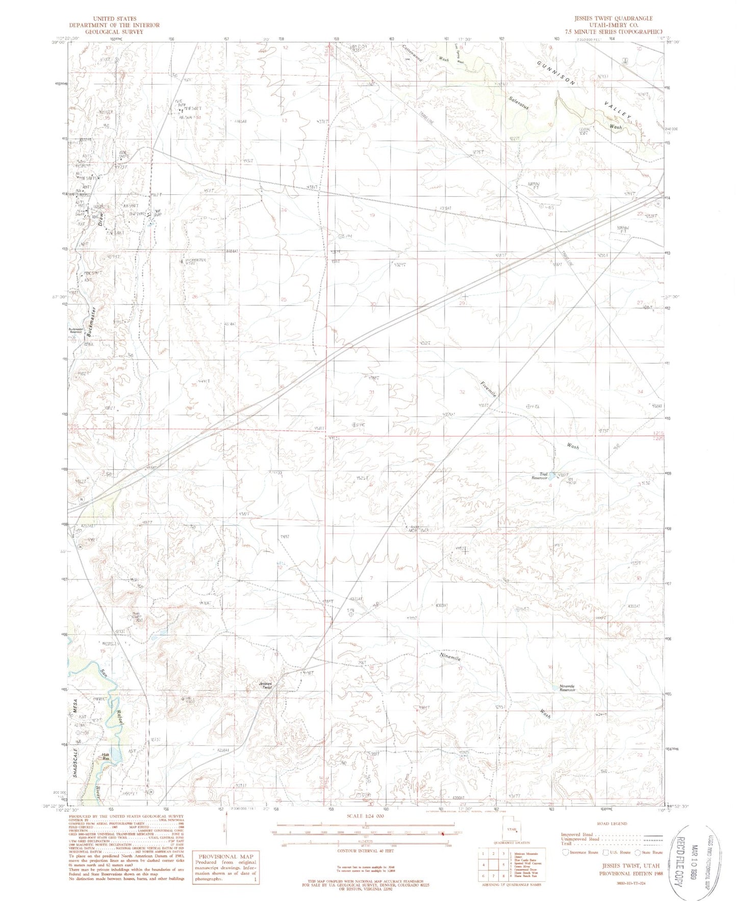 Classic USGS Jessies Twist Utah 7.5'x7.5' Topo Map Image