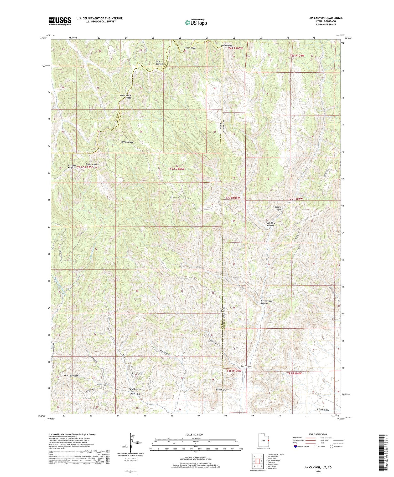 Jim Canyon Utah US Topo Map Image