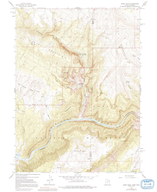 Classic USGS Jones Hole Utah 7.5'x7.5' Topo Map Image