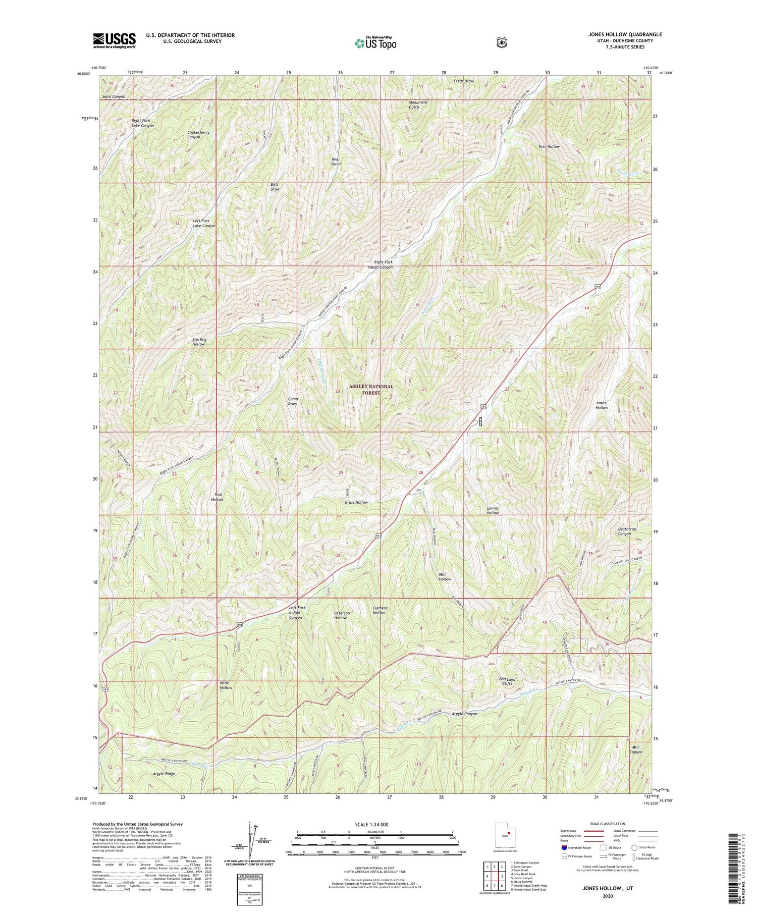 Jones Hollow Utah US Topo Map Image
