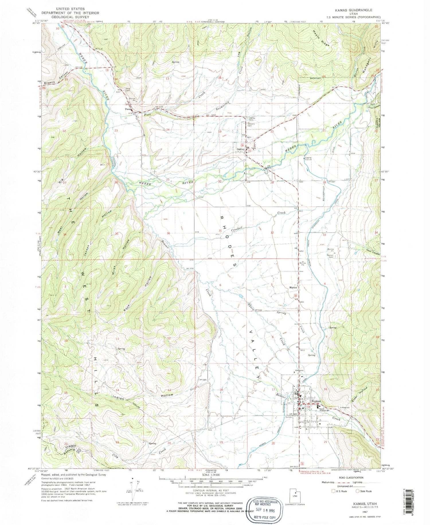 Classic USGS Kamas Utah 7.5'x7.5' Topo Map Image