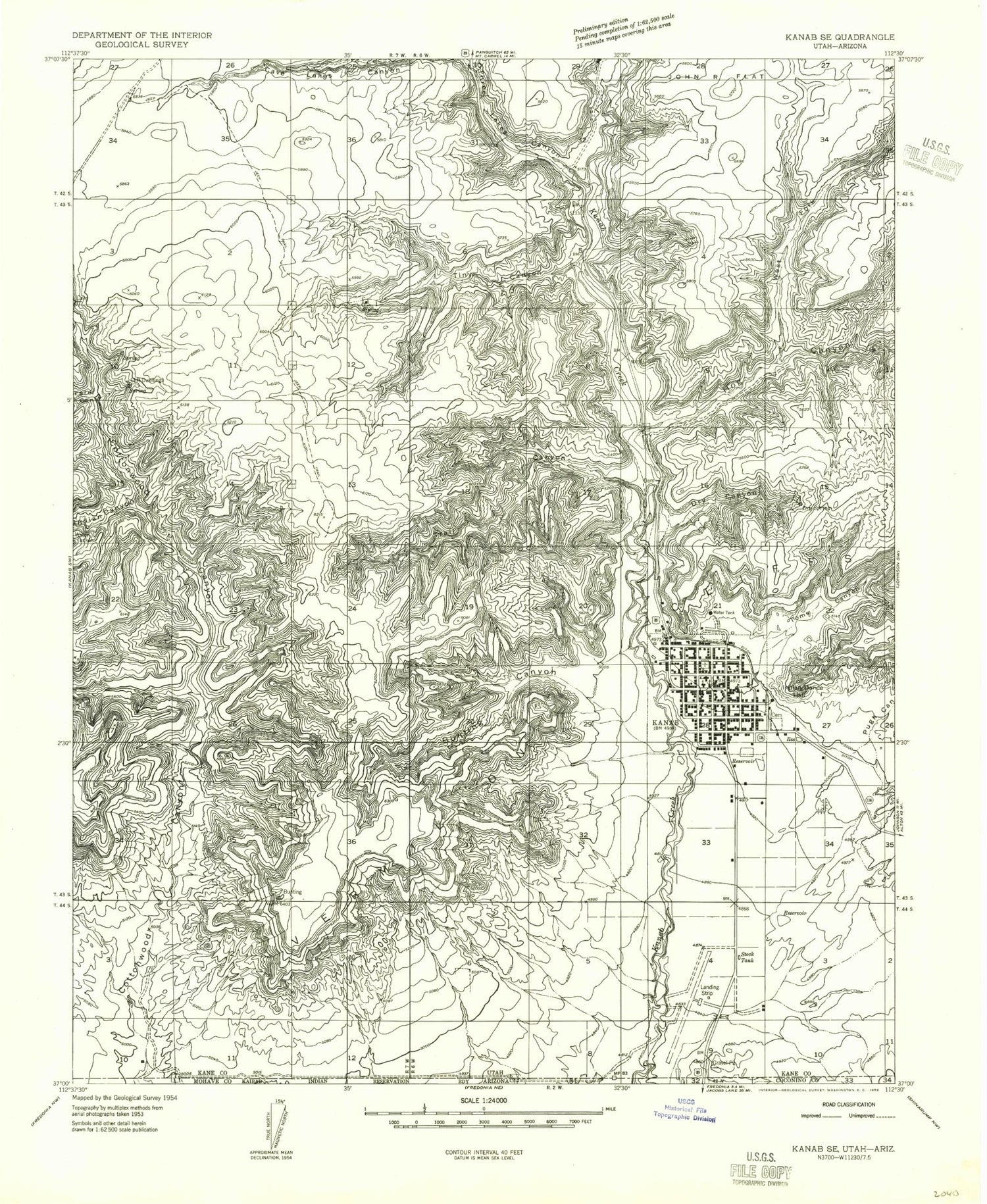 Classic USGS Kanab Utah 7.5'x7.5' Topo Map Image