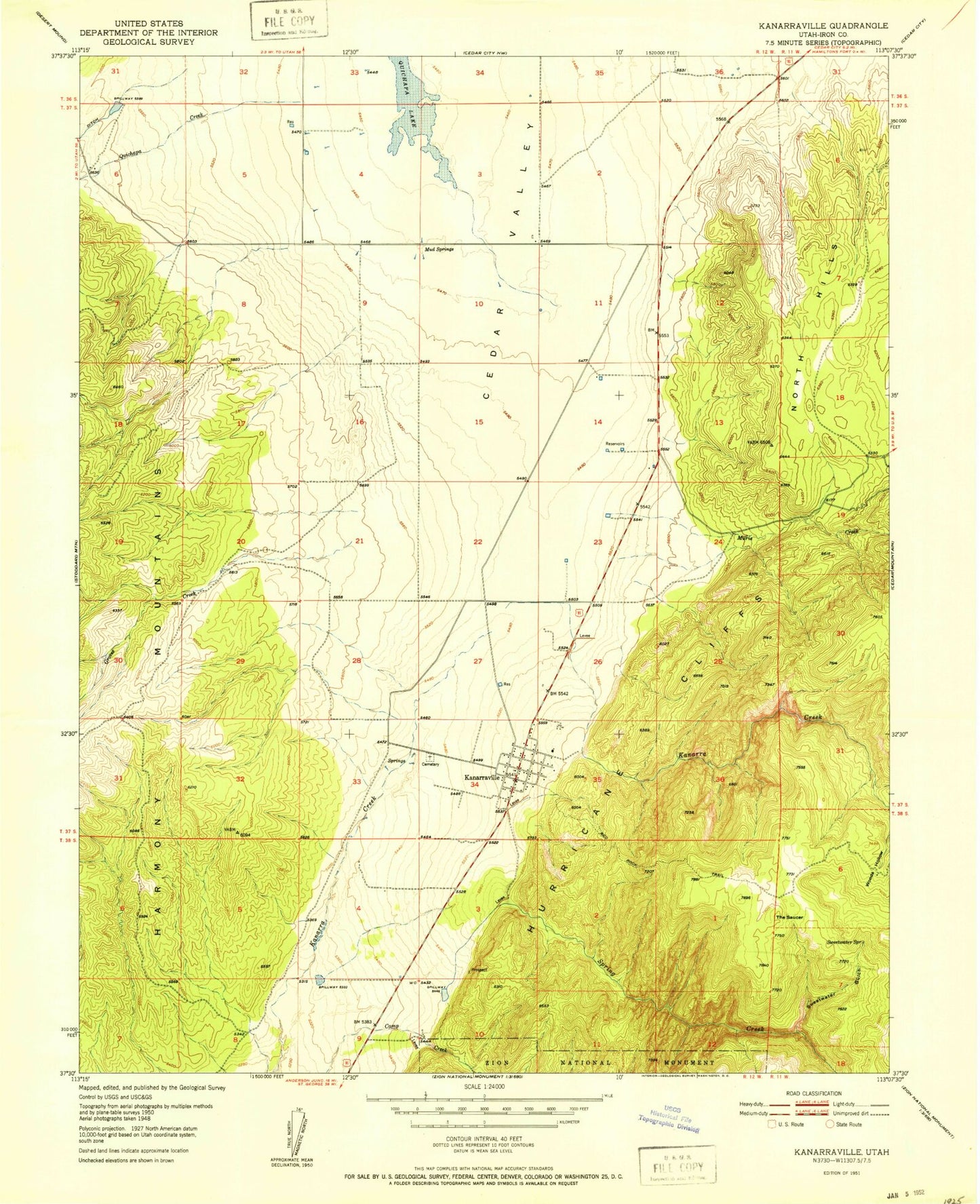 Classic USGS Kanarraville Utah 7.5'x7.5' Topo Map Image