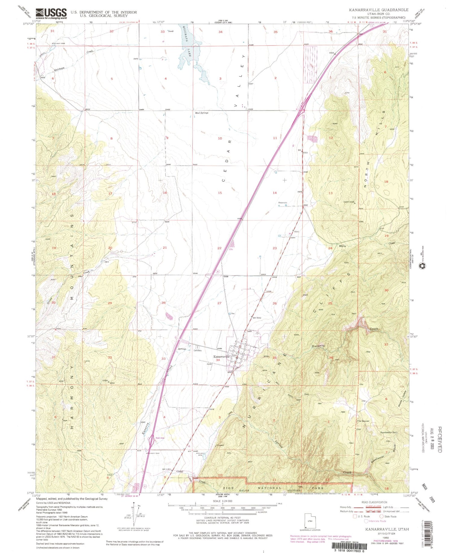 Classic USGS Kanarraville Utah 7.5'x7.5' Topo Map Image