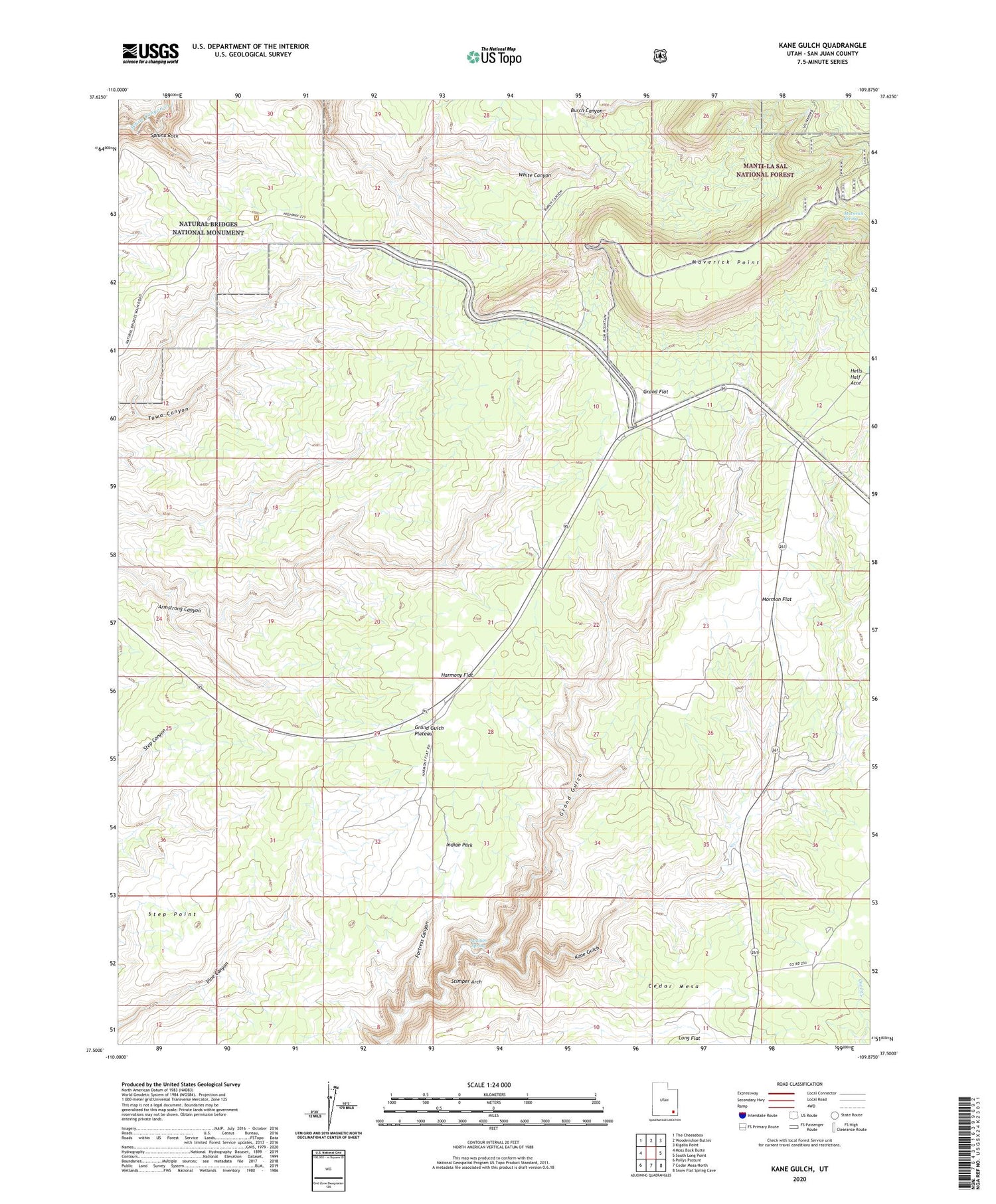 Kane Gulch Utah US Topo Map Image