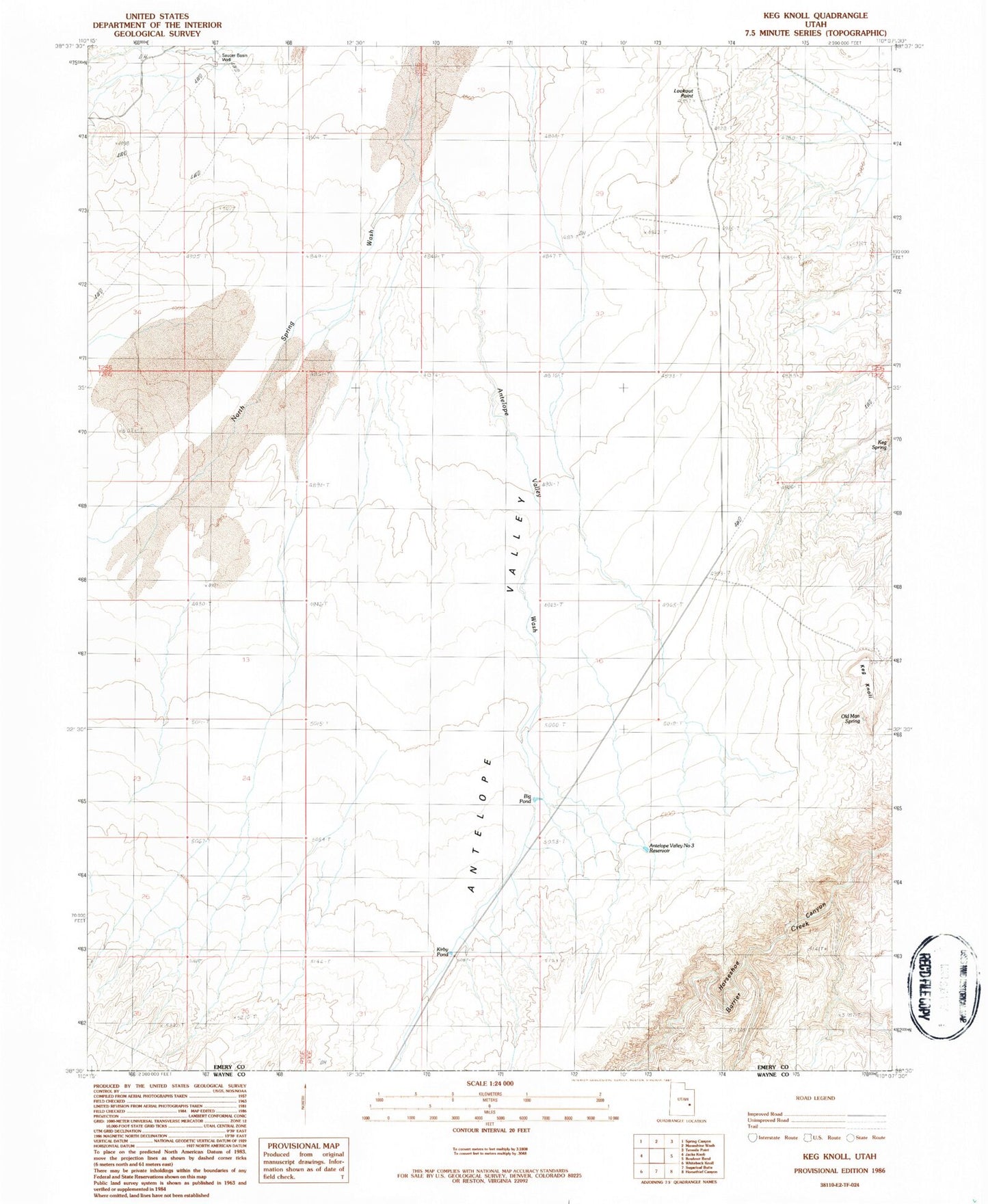 Classic USGS Keg Knoll Utah 7.5'x7.5' Topo Map Image