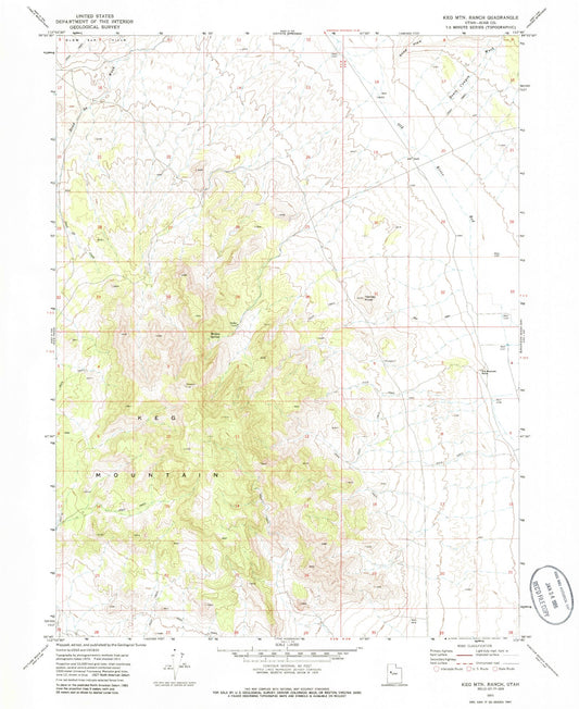 Classic USGS Keg Mountain Ranch Utah 7.5'x7.5' Topo Map Image