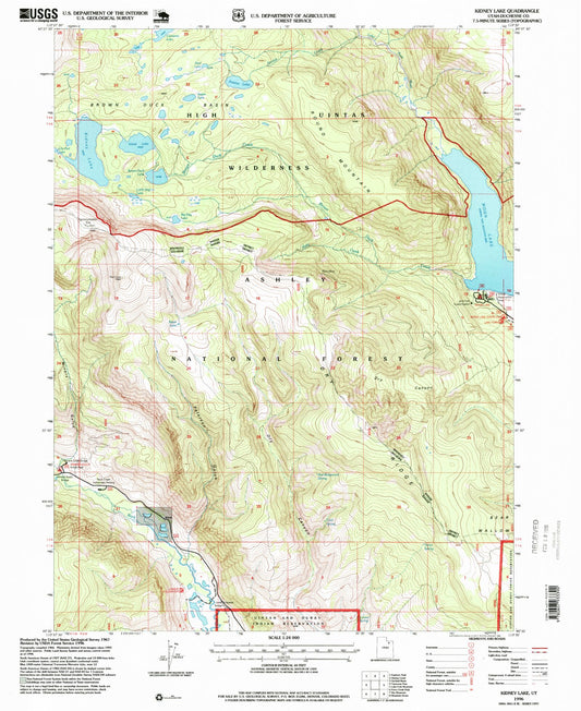 Classic USGS Kidney Lake Utah 7.5'x7.5' Topo Map Image