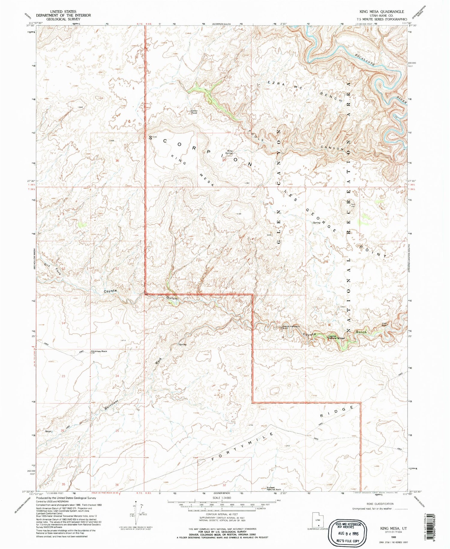 USGS Classic King Mesa Utah 7.5'x7.5' Topo Map Image