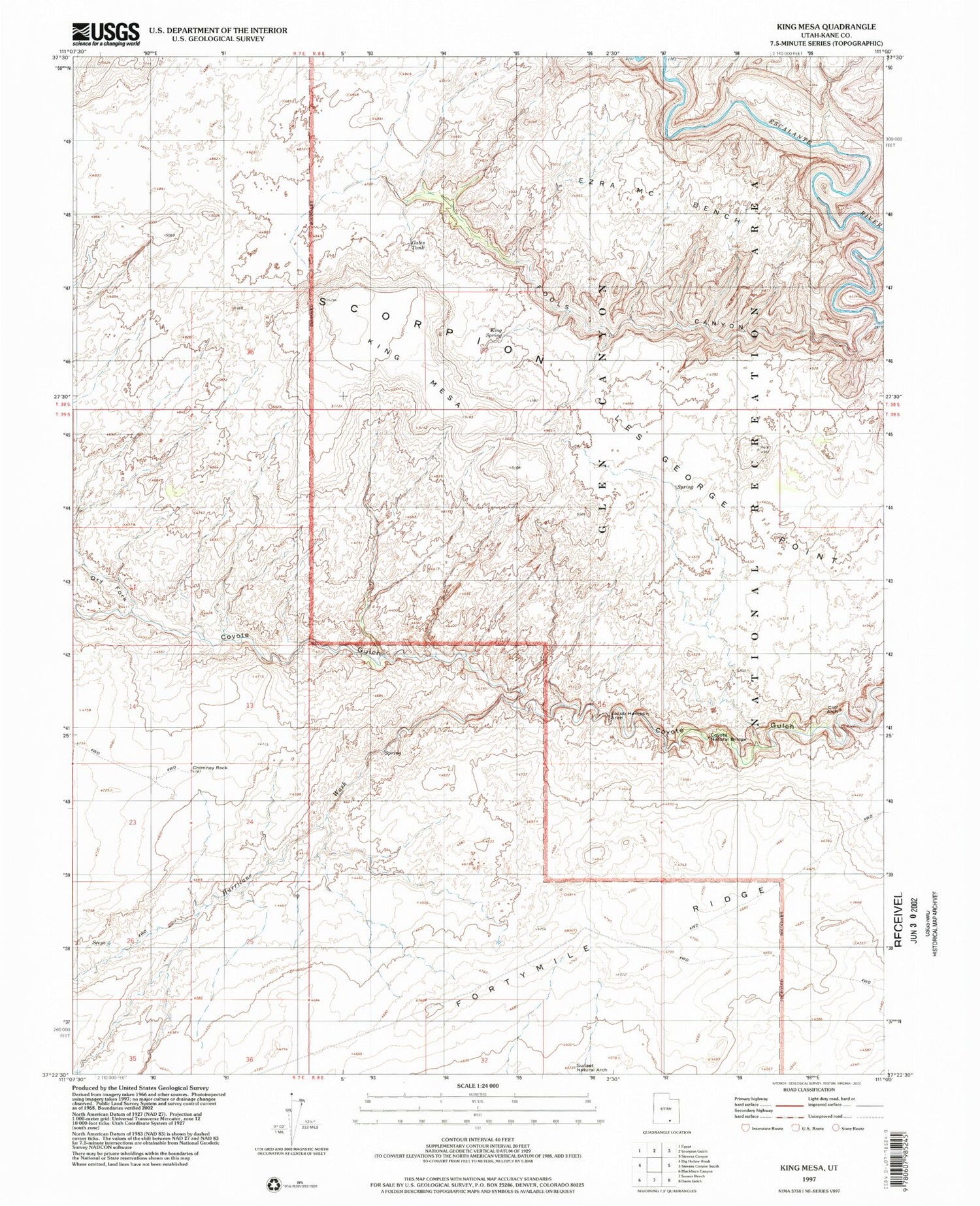 USGS Classic King Mesa Utah 7.5'x7.5' Topo Map Image