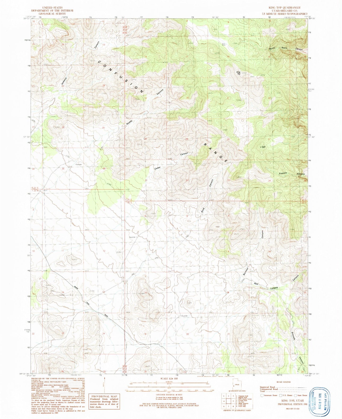 Classic USGS King Top Utah 7.5'x7.5' Topo Map Image
