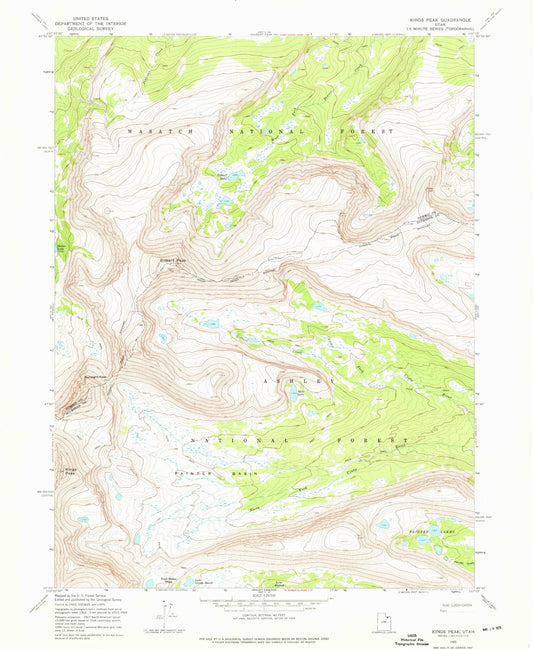 USGS Classic Kings Peak Utah 7.5'x7.5' Topo Map Image