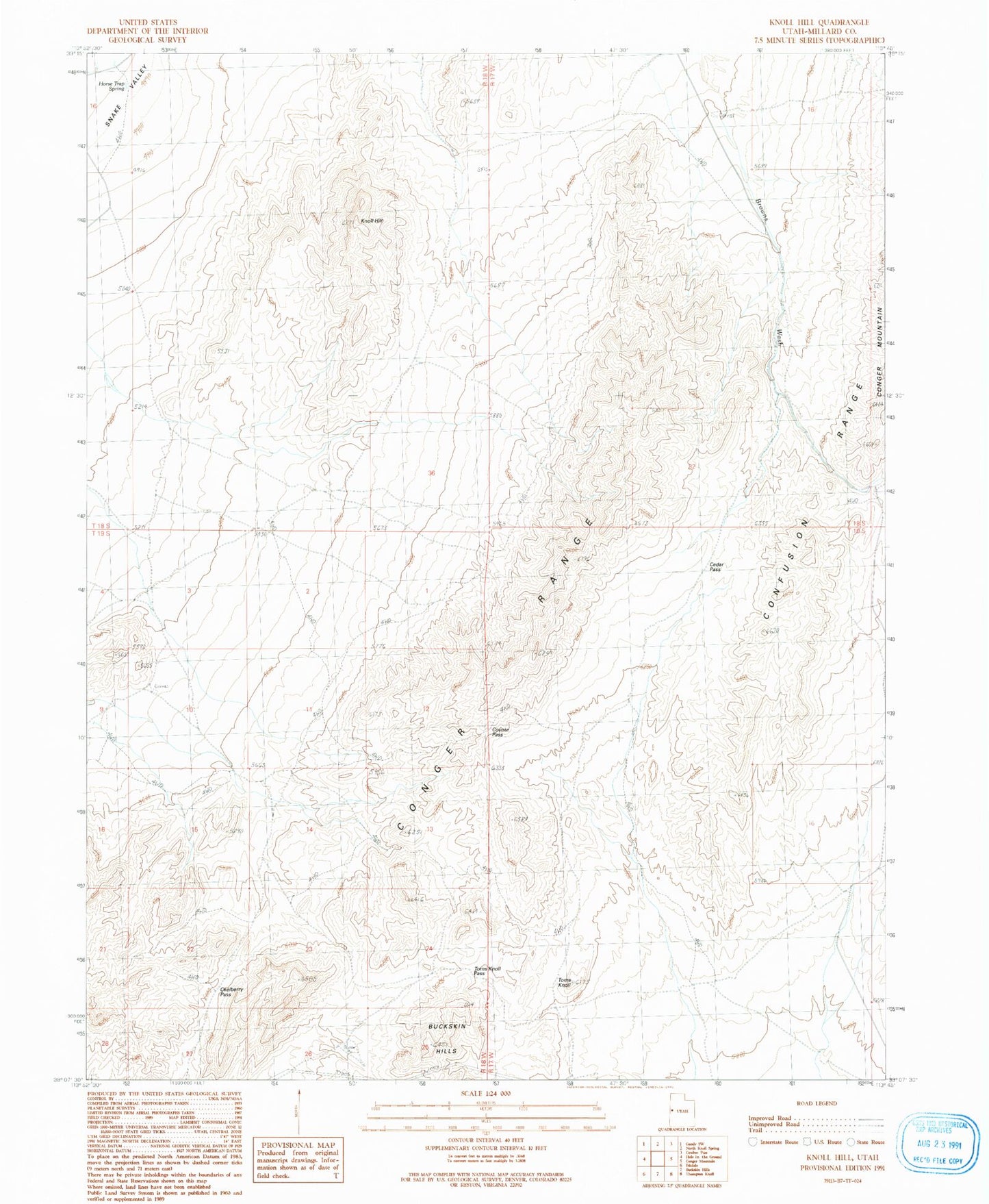Classic USGS Knoll Hill Utah 7.5'x7.5' Topo Map Image
