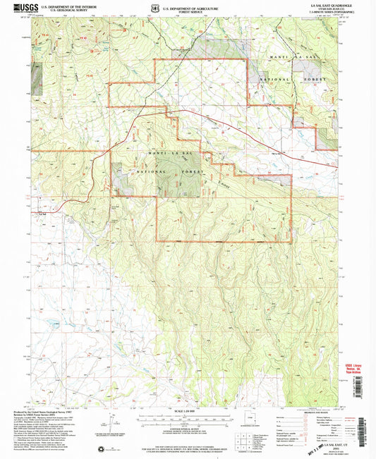 Classic USGS La Sal East Utah 7.5'x7.5' Topo Map Image