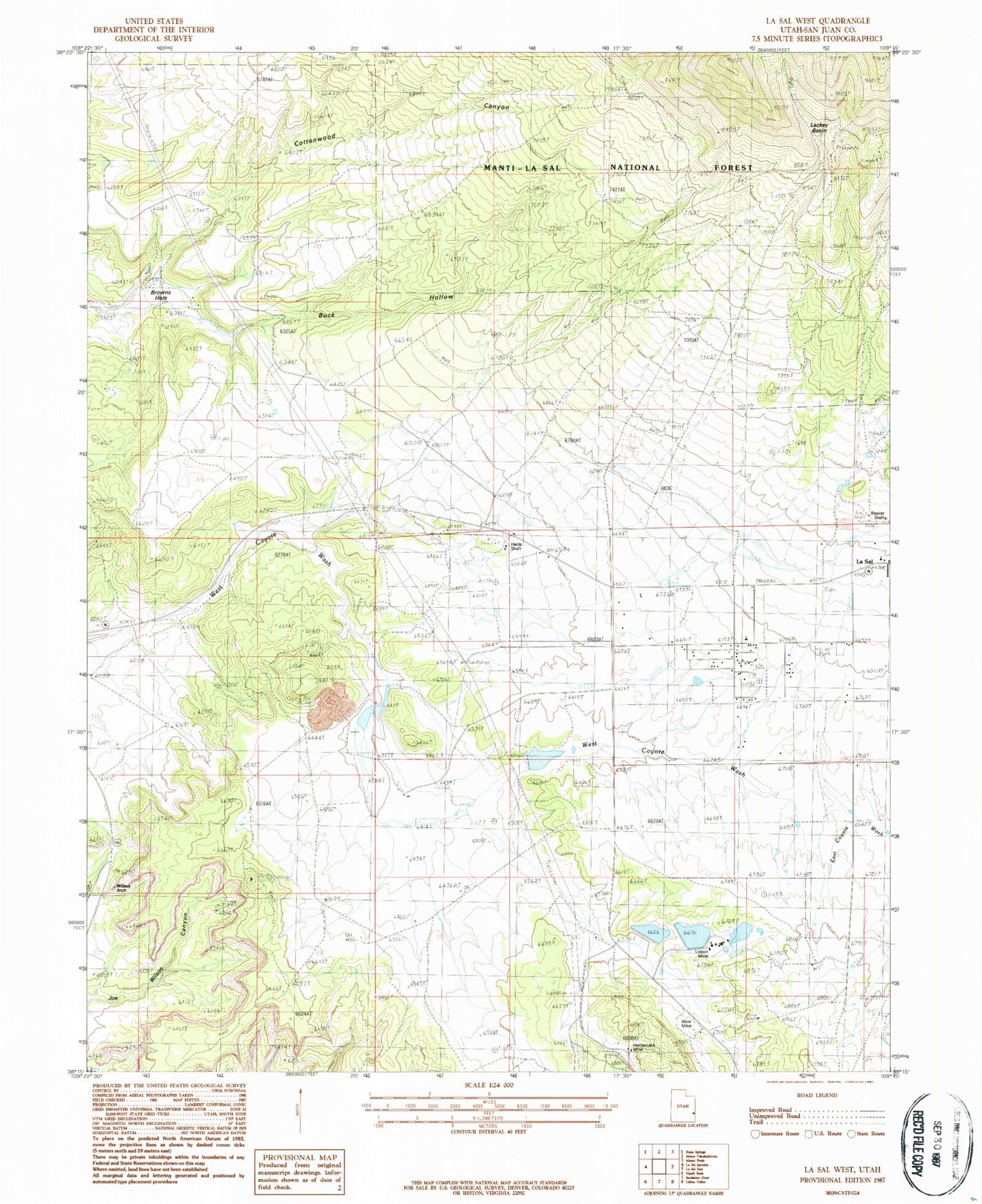 Classic USGS La Sal West Utah 7.5'x7.5' Topo Map Image