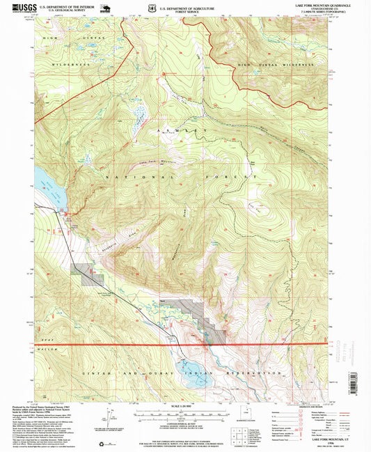 Classic USGS Lake Fork Mountain Utah 7.5'x7.5' Topo Map Image