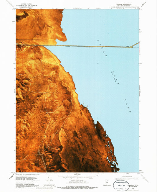 Classic USGS Lakeside Utah 7.5'x7.5' Topo Map Image