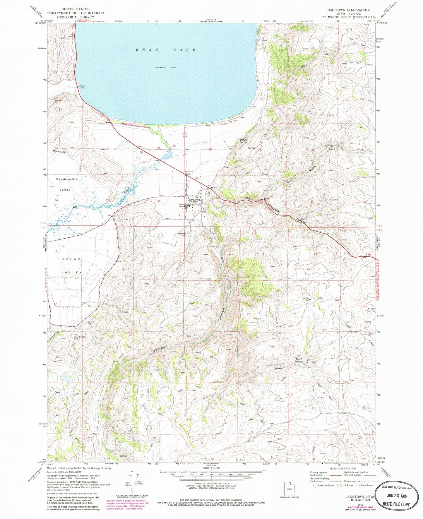 Classic USGS Laketown Utah 7.5'x7.5' Topo Map Image