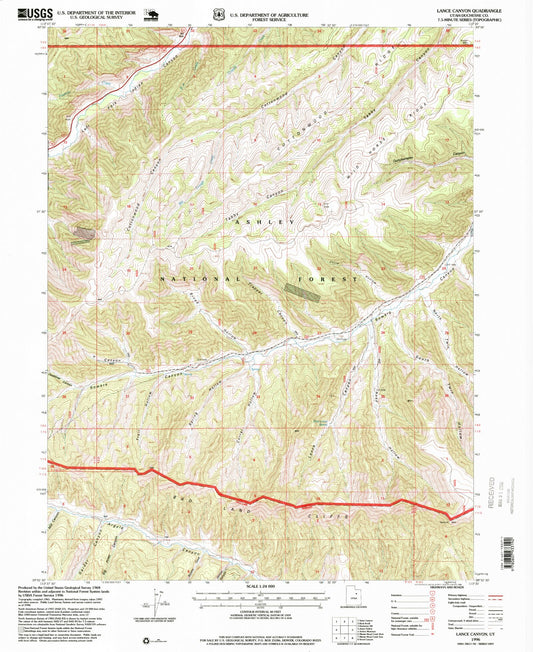 Classic USGS Lance Canyon Utah 7.5'x7.5' Topo Map Image