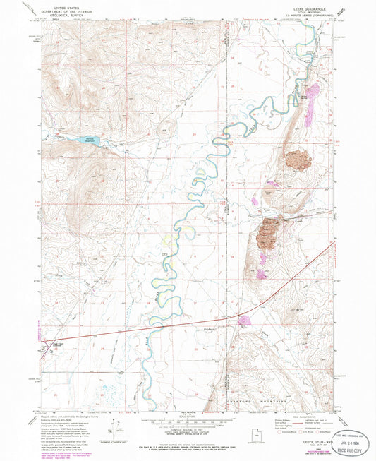 Classic USGS Leefe Wyoming 7.5'x7.5' Topo Map Image