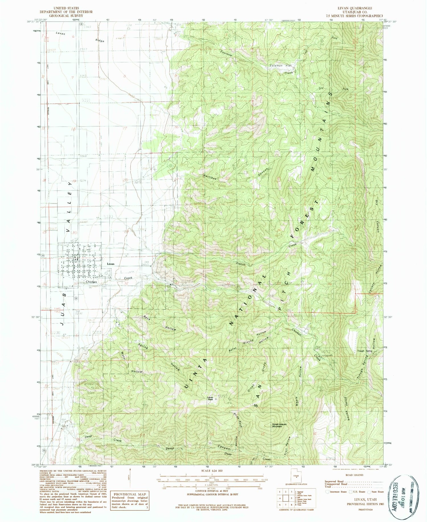 Classic USGS Levan Utah 7.5'x7.5' Topo Map Image