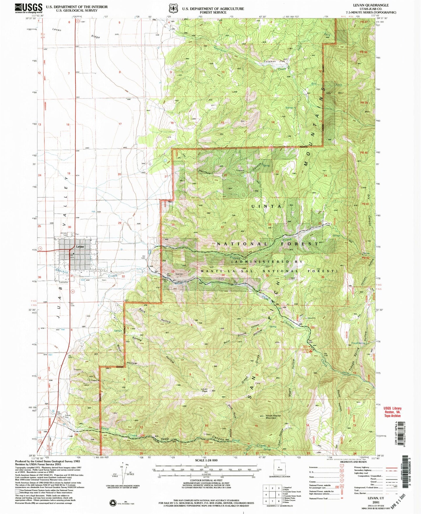 Classic USGS Levan Utah 7.5'x7.5' Topo Map Image
