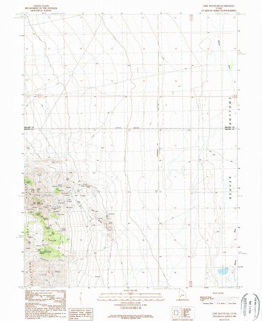 Classic USGS Lime Mountain Utah 7.5'x7.5' Topo Map Image