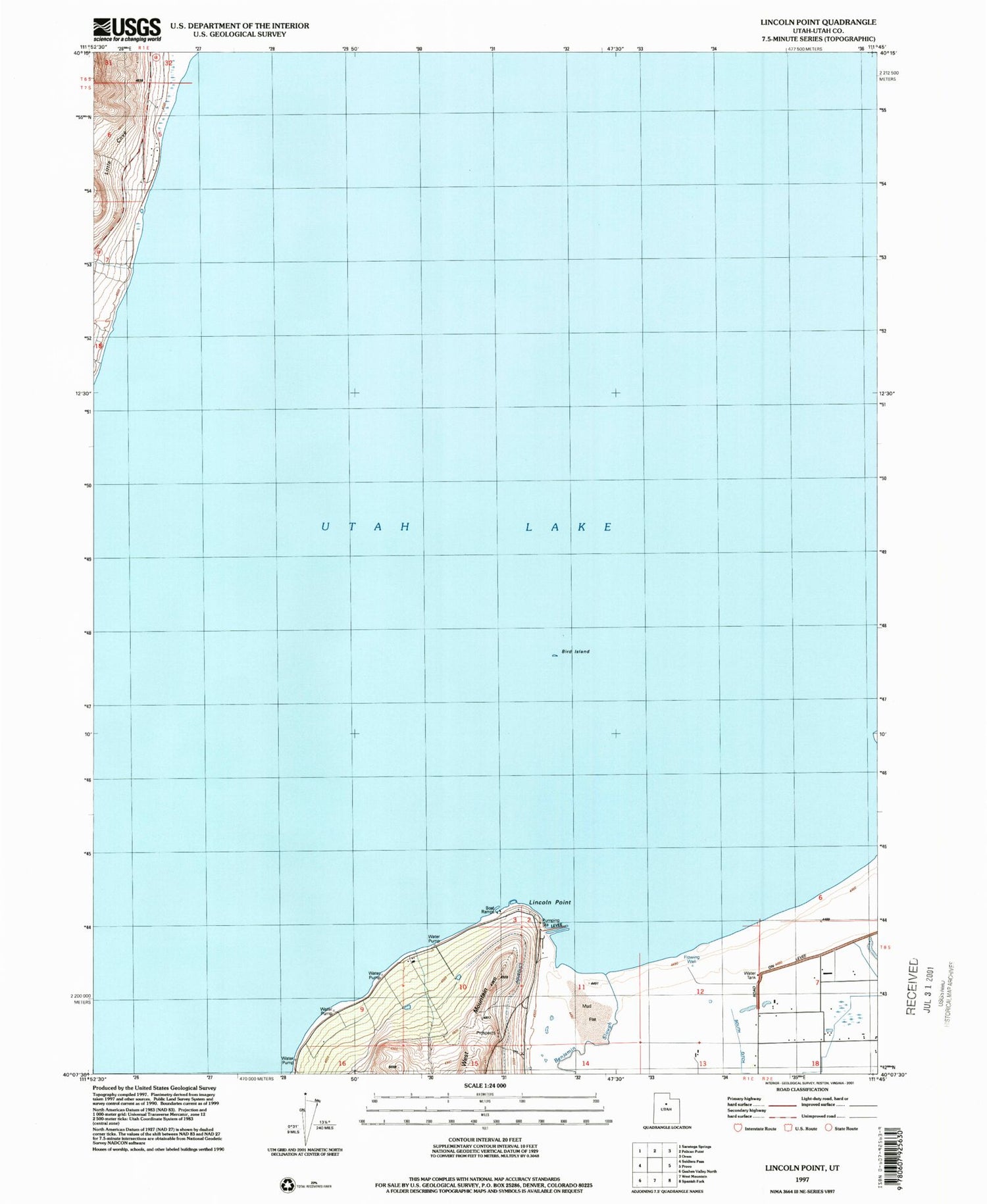 Classic USGS Lincoln Point Utah 7.5'x7.5' Topo Map Image