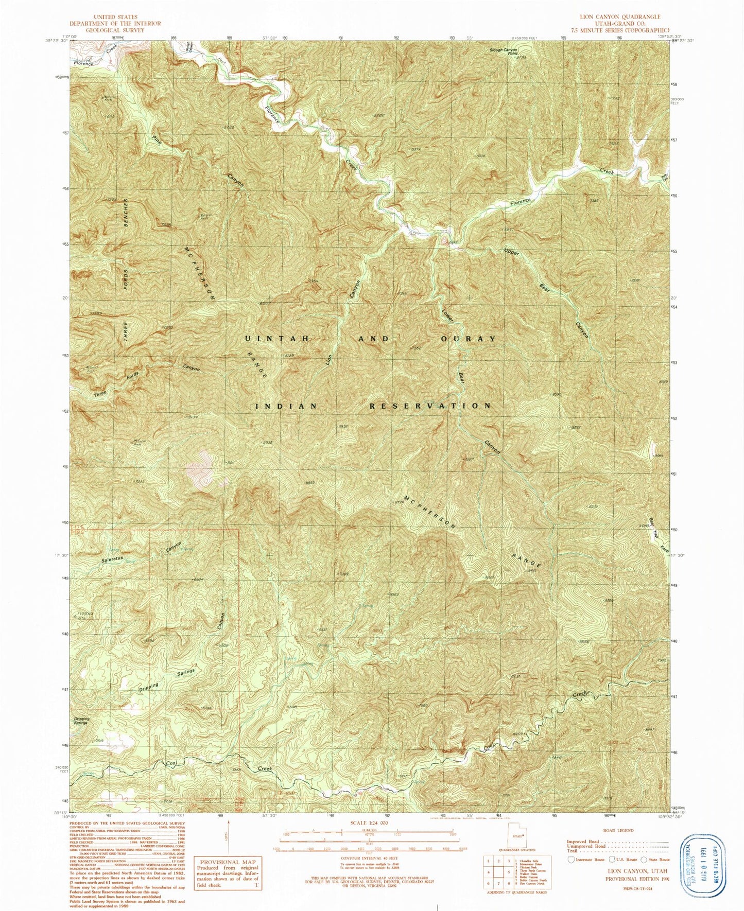 Classic USGS Lion Canyon Utah 7.5'x7.5' Topo Map Image