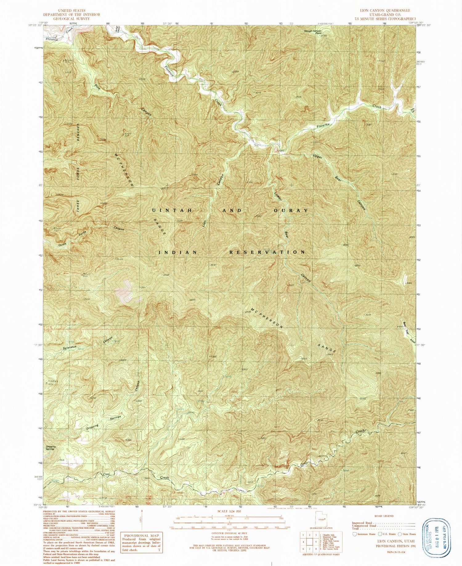 Classic USGS Lion Canyon Utah 7.5'x7.5' Topo Map Image