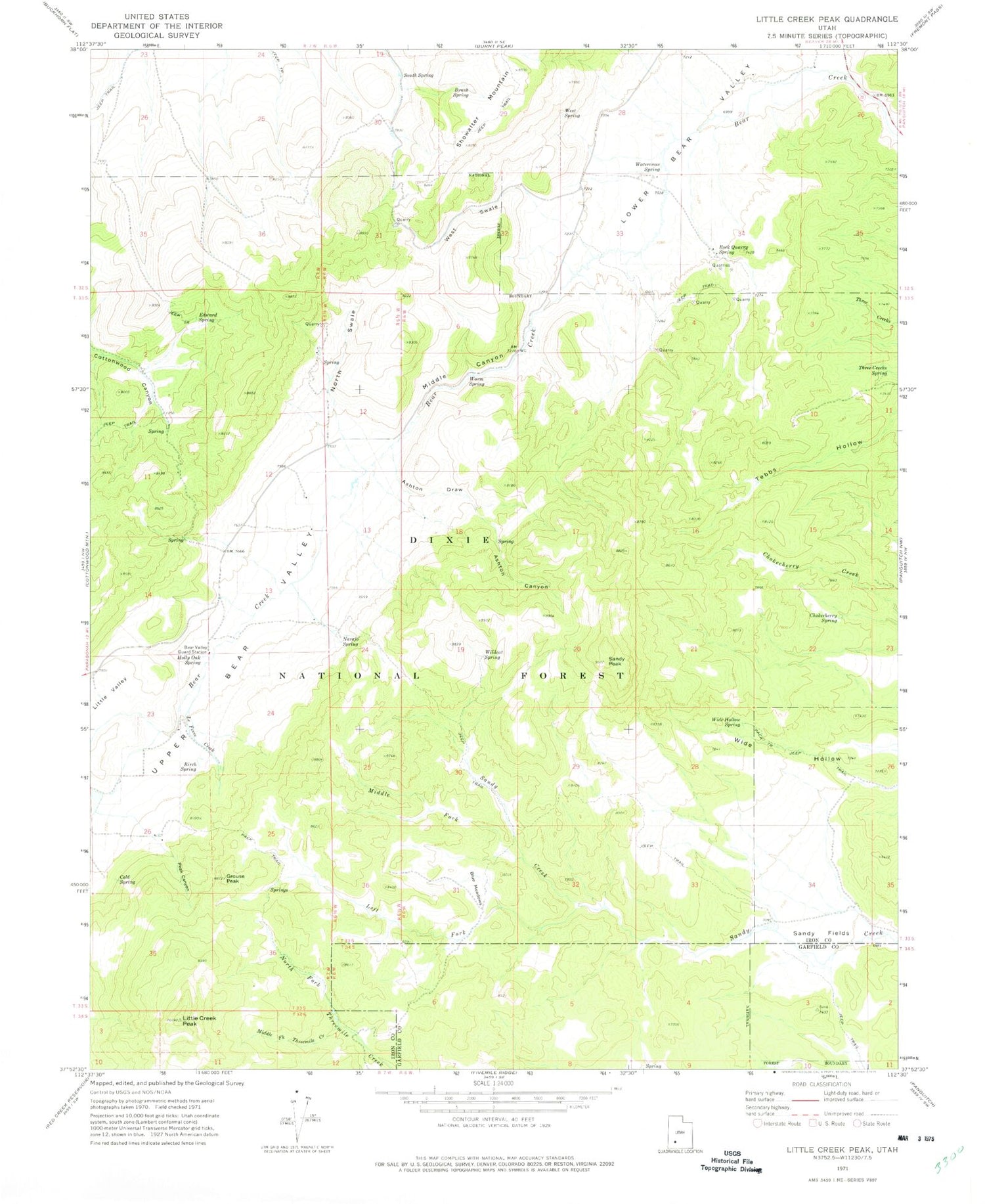 Classic USGS Little Creek Peak Utah 7.5'x7.5' Topo Map Image
