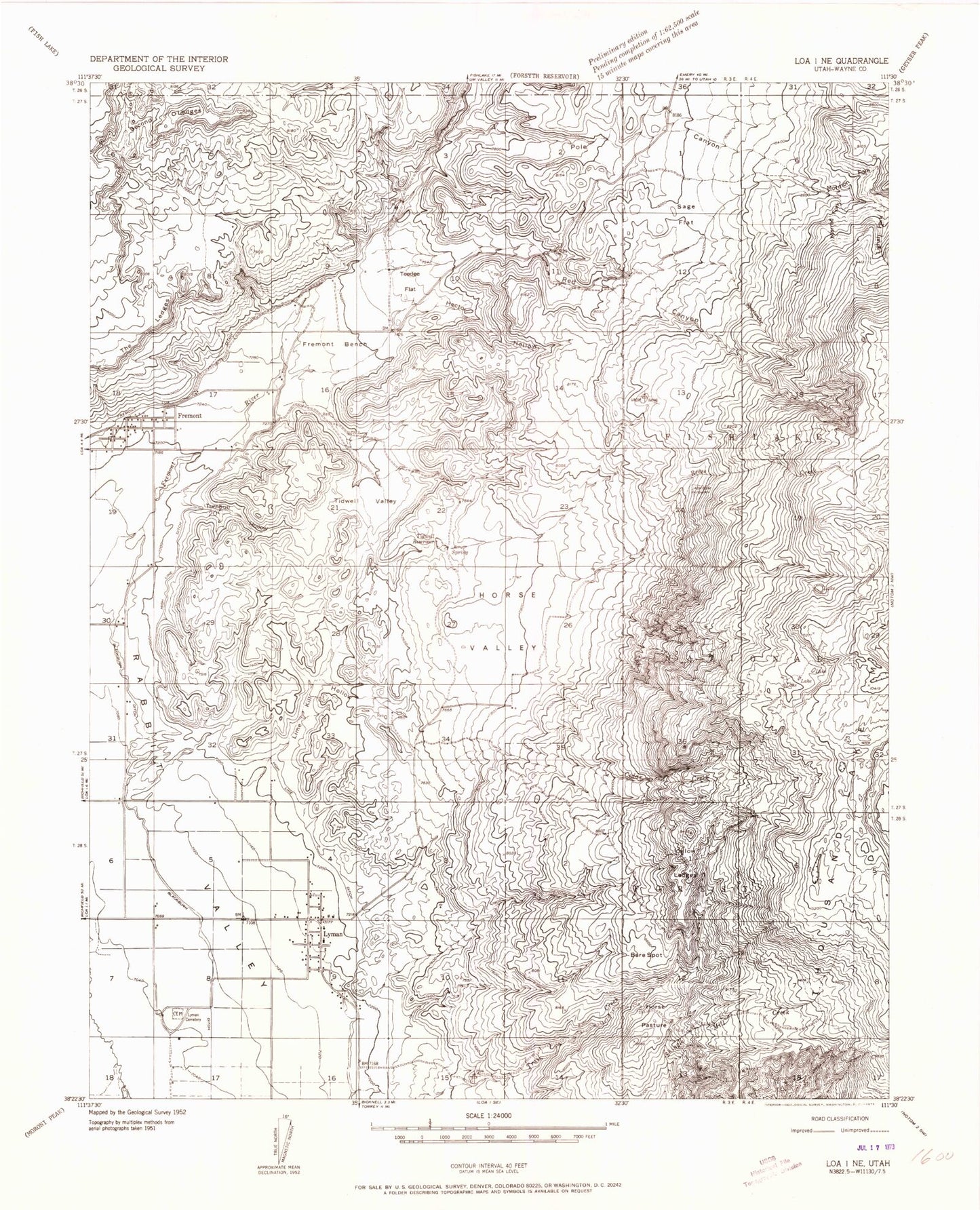 Classic USGS Lyman Utah 7.5'x7.5' Topo Map Image