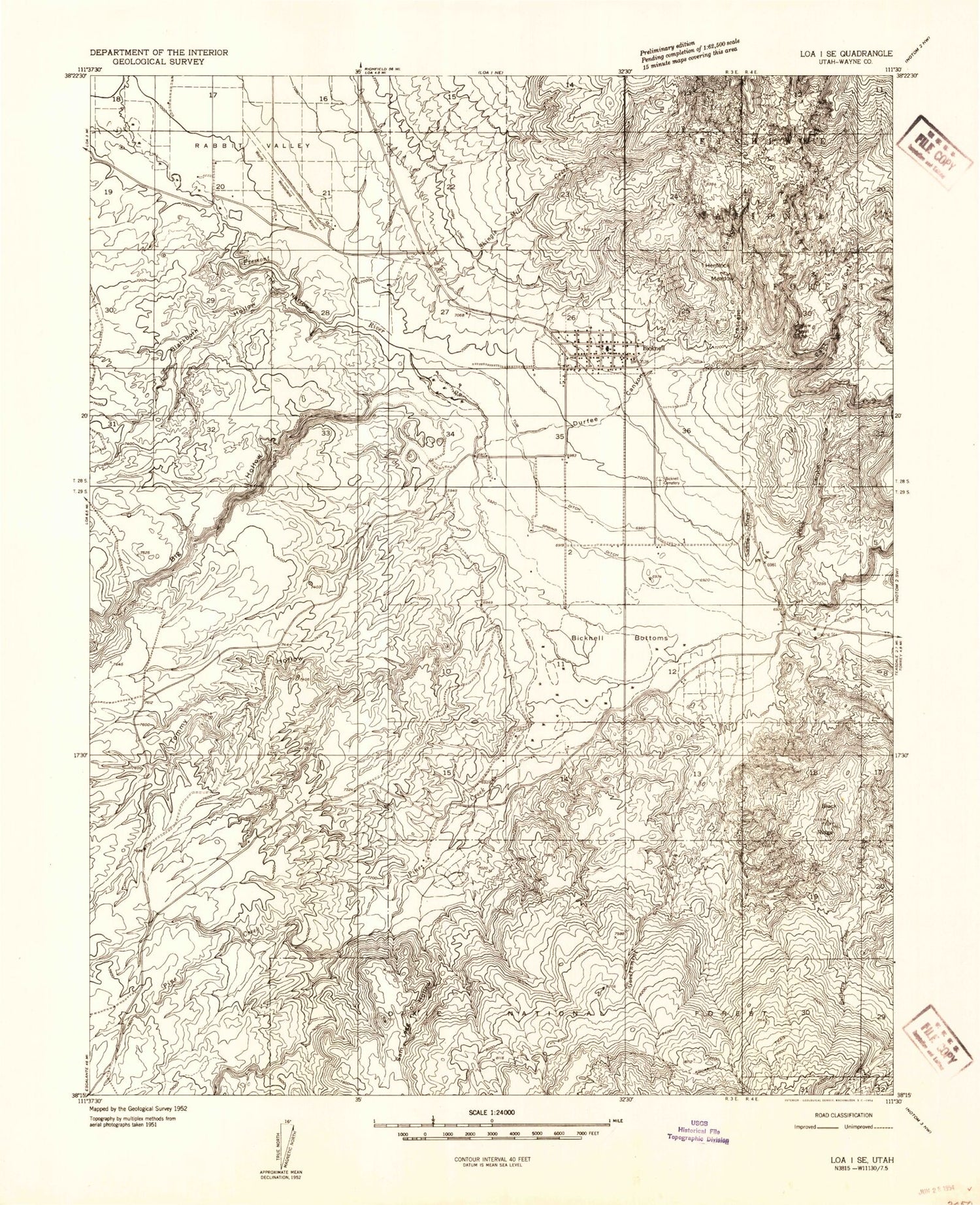 Classic USGS Bicknell Utah 7.5'x7.5' Topo Map Image