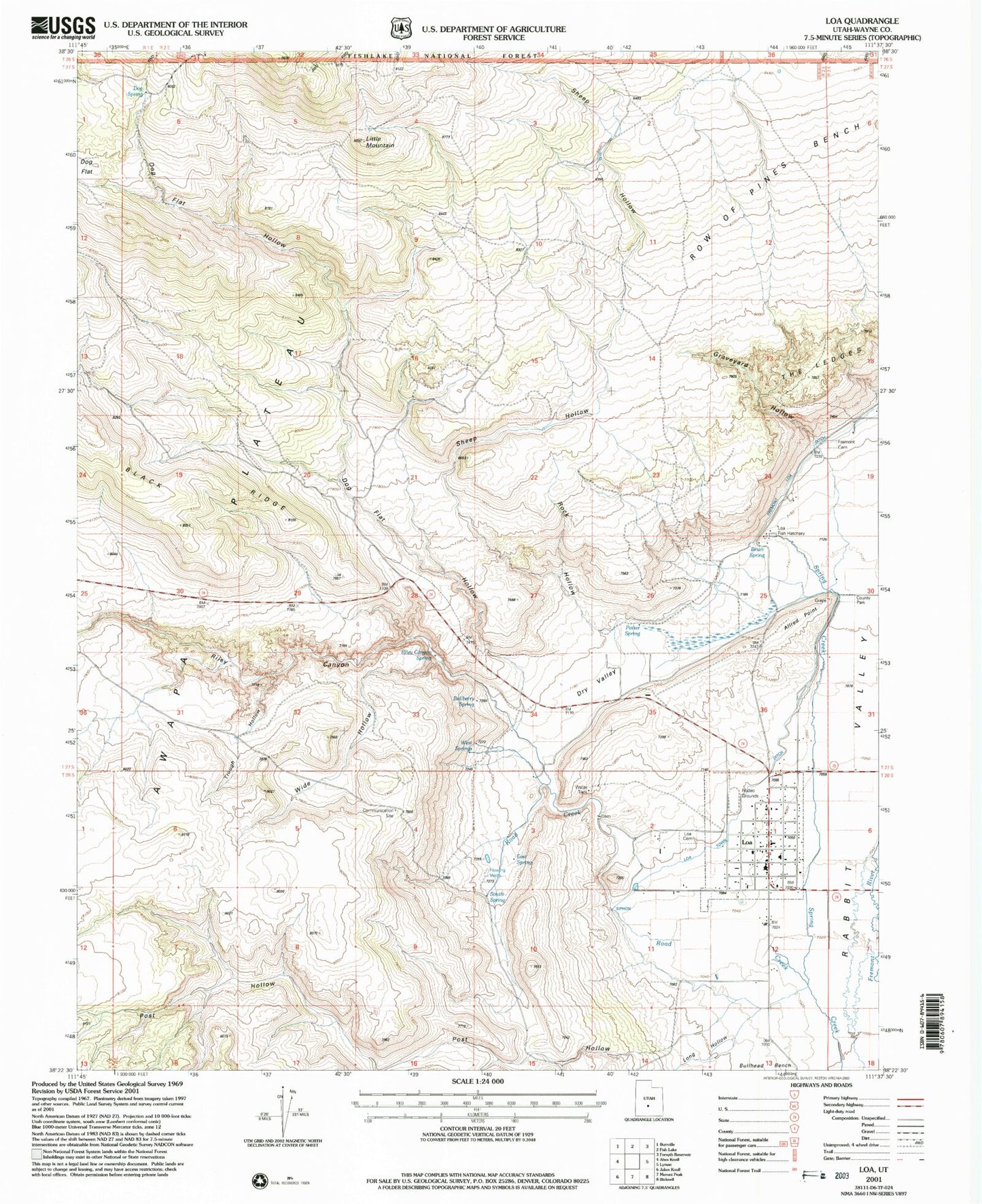 Classic USGS Loa Utah 7.5'x7.5' Topo Map Image