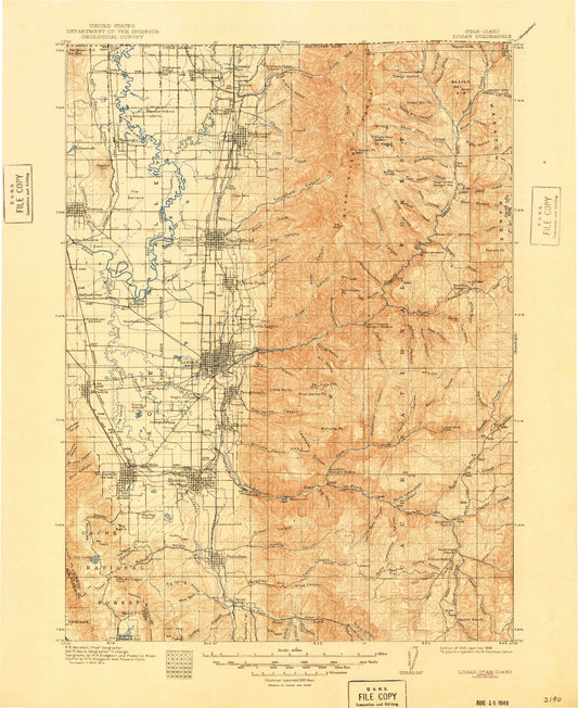 Historic 1916 Logan Utah 30'x30' Topo Map Image