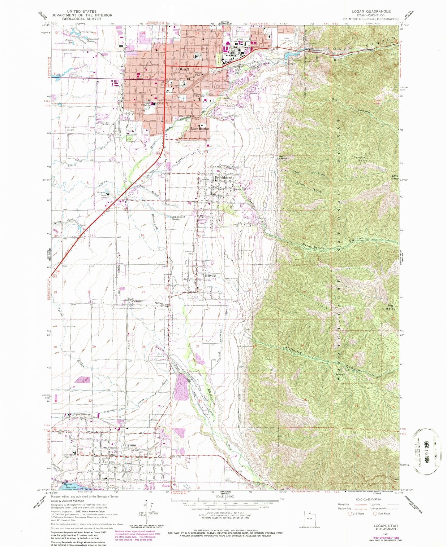 Classic USGS Logan Utah 7.5'x7.5' Topo Map Image