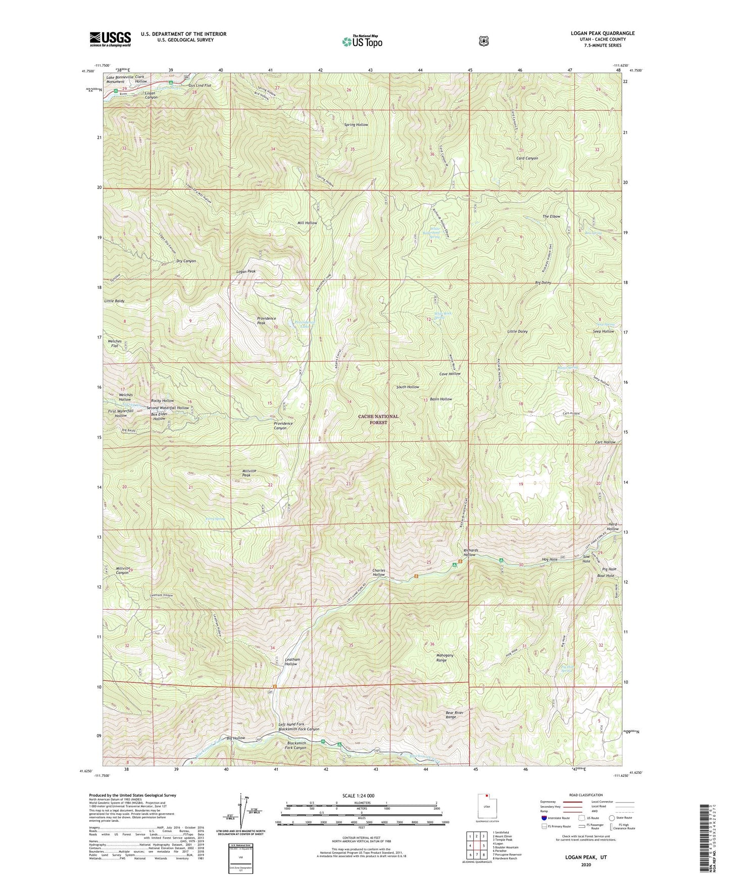 Logan Peak Utah US Topo Map Image