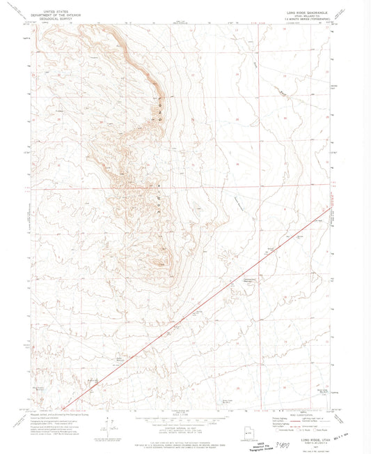 Classic USGS Long Ridge Utah 7.5'x7.5' Topo Map Image