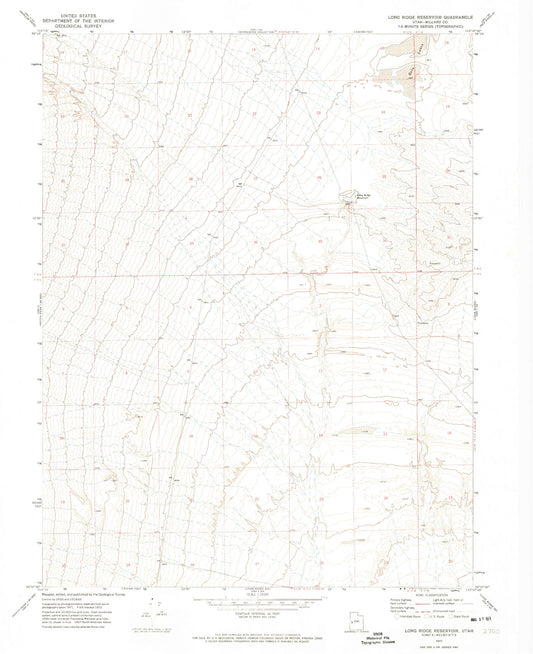 Classic USGS Long Ridge Reservoir Utah 7.5'x7.5' Topo Map Image