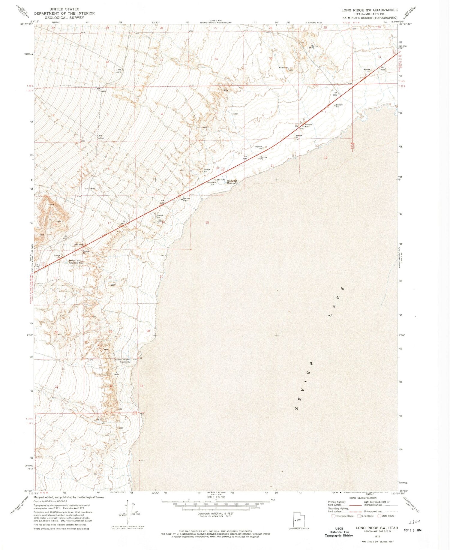 Classic USGS Long Ridge SW Utah 7.5'x7.5' Topo Map Image