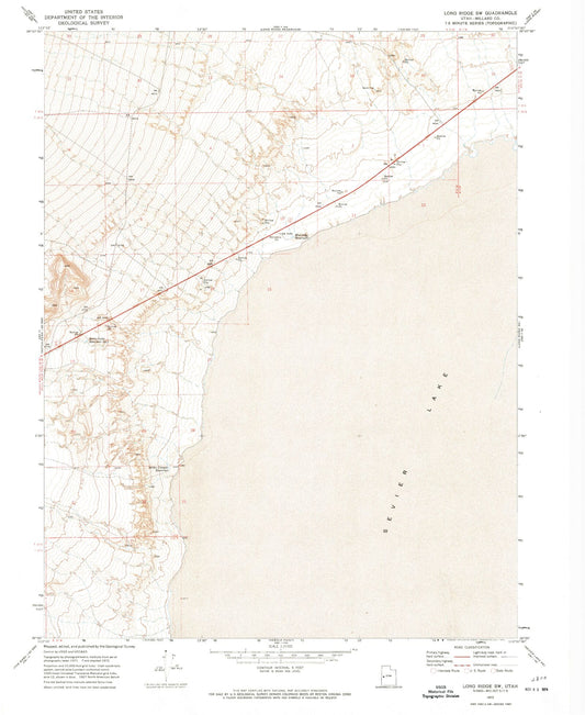 Classic USGS Long Ridge SW Utah 7.5'x7.5' Topo Map Image