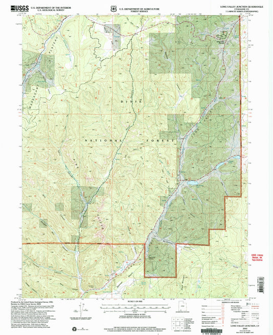 Classic USGS Long Valley Junction Utah 7.5'x7.5' Topo Map Image