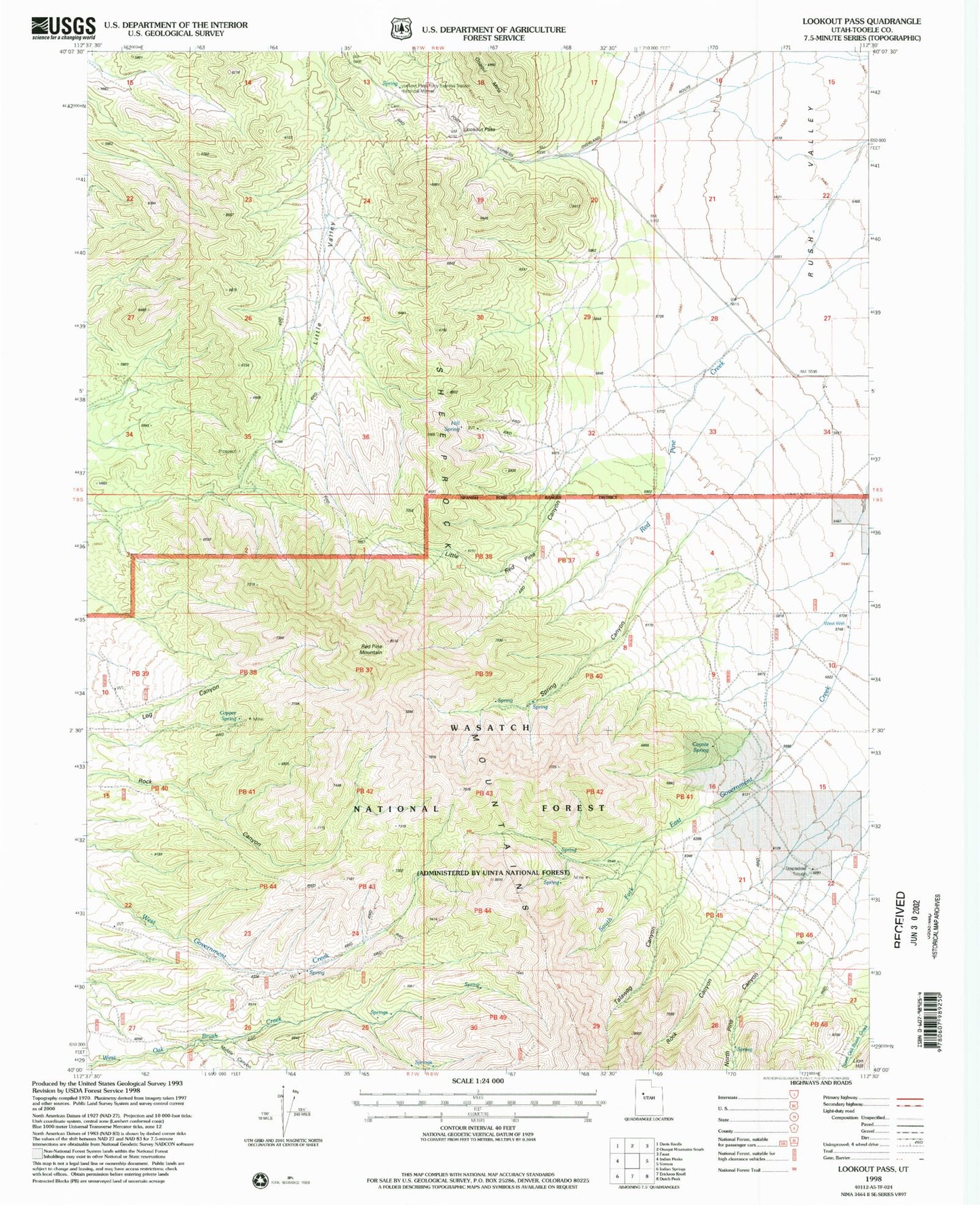 Classic USGS Lookout Pass Utah 7.5'x7.5' Topo Map Image