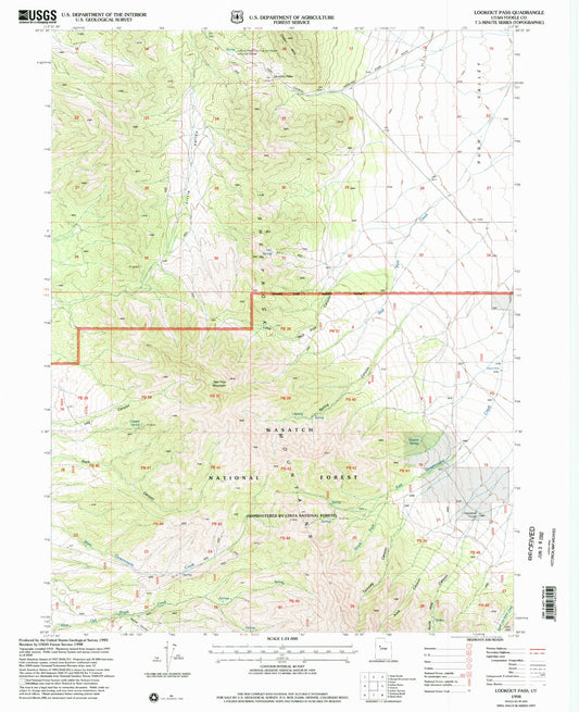 Classic USGS Lookout Pass Utah 7.5'x7.5' Topo Map Image