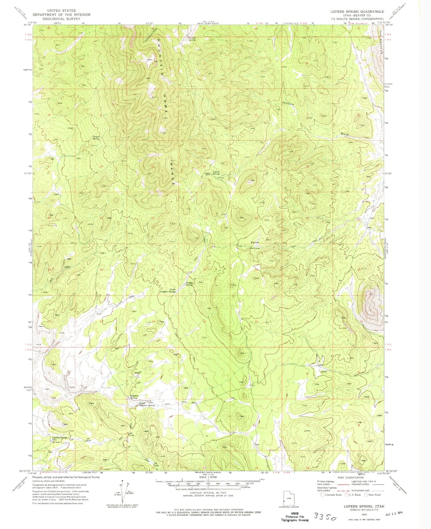 Classic USGS Lopers Spring Utah 7.5'x7.5' Topo Map Image
