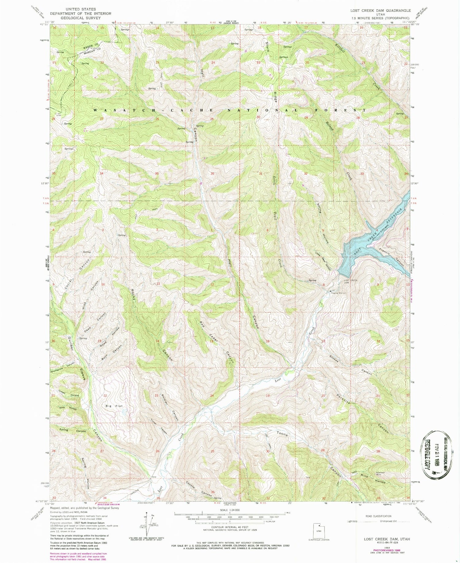 Classic USGS Lost Creek Dam Utah 7.5'x7.5' Topo Map Image